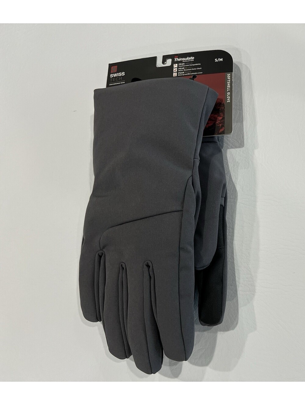 NEW Swiss Tech Gray Soft Shell Gloves Men Size S-M Waterproof